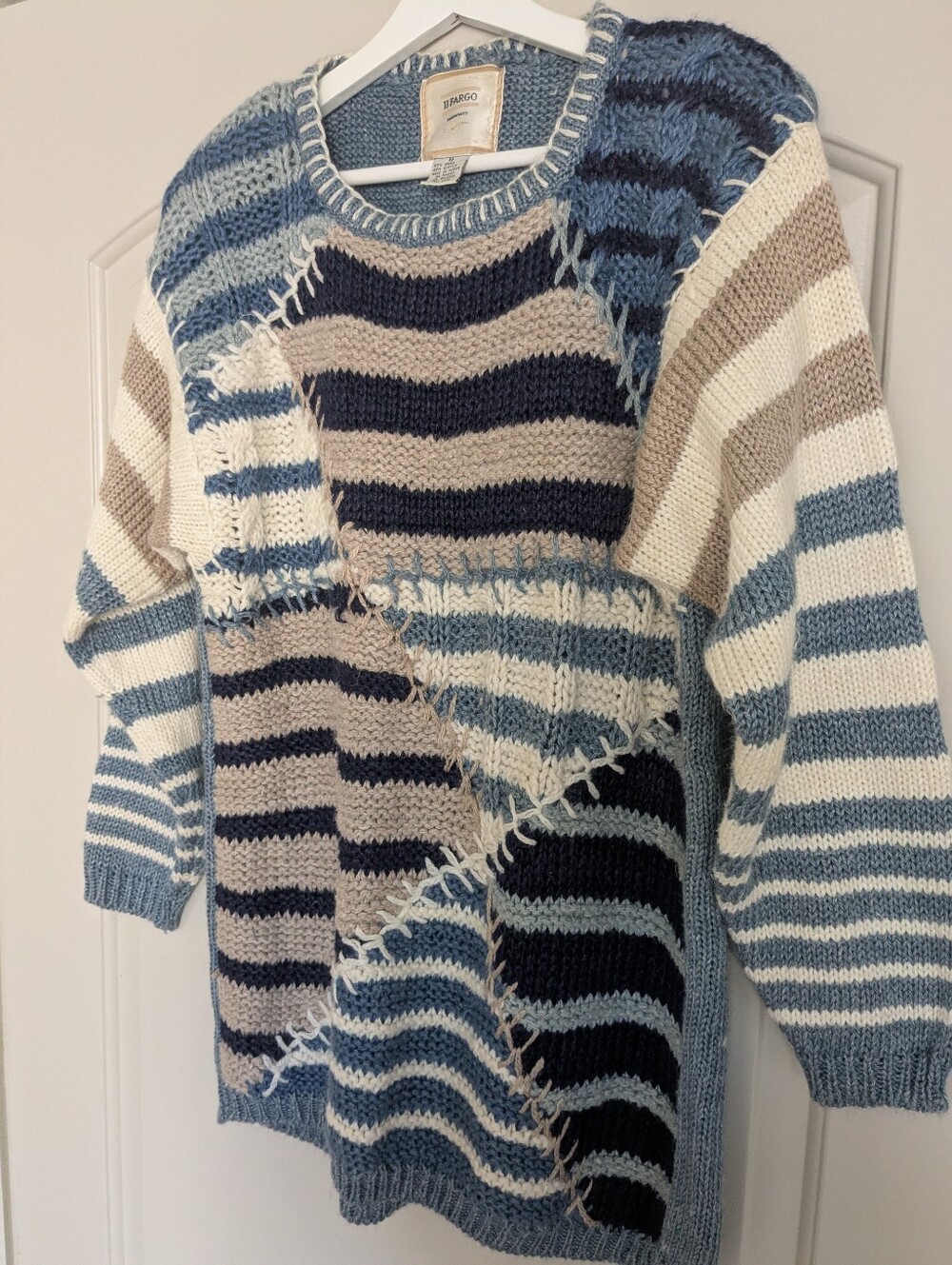 JJ Fargo Handknits size M patchwork striped sweater